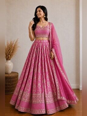 Pink Dola Silk Jacquard Lehenga Choli Set
